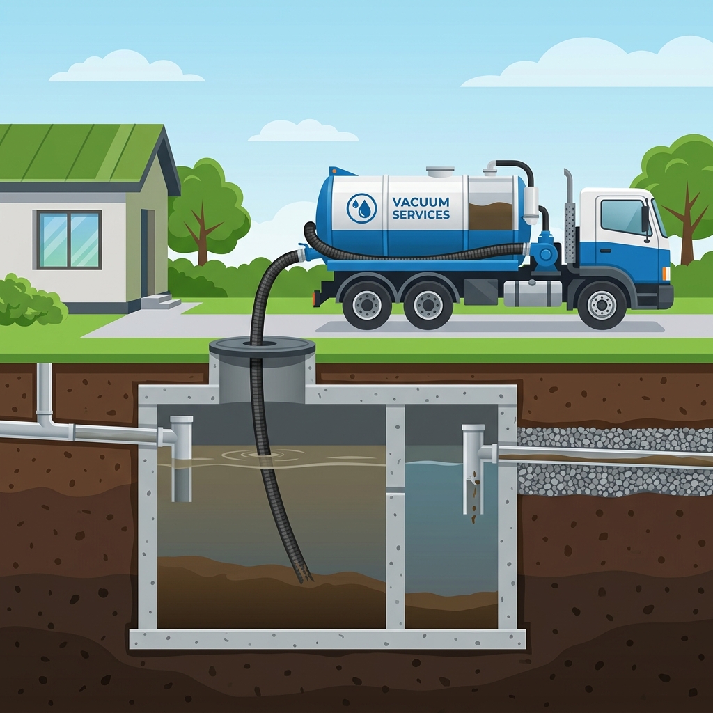 Educational diagram of a septic tank pumping process