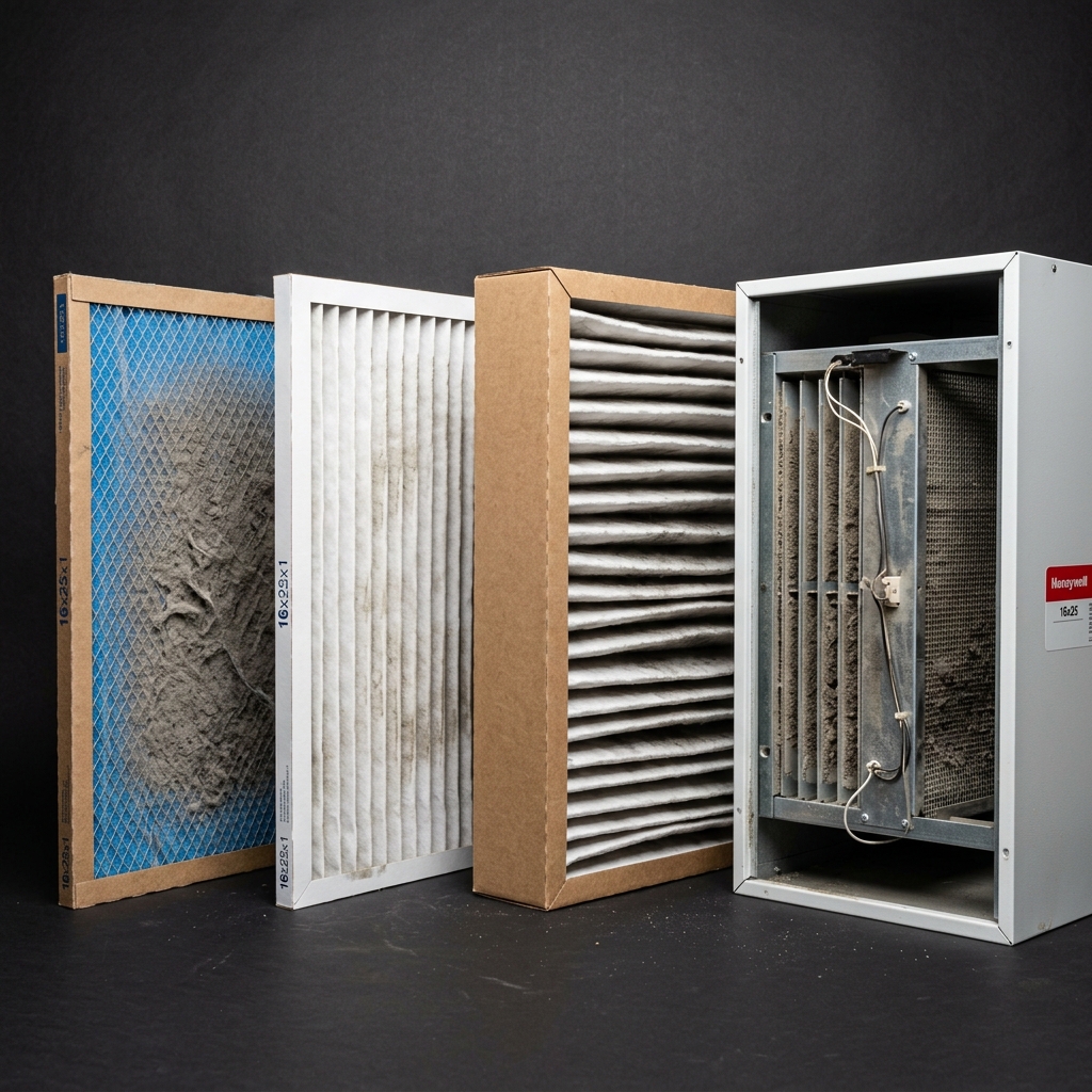 Comparison of four different furnace filter types from fiberglass to electronic