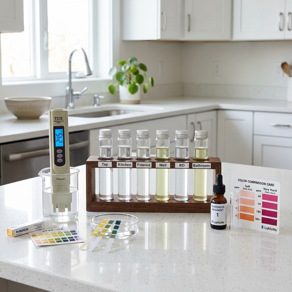 Water quality testing kit with pH strips and TDS meter